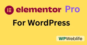 Thumbnail image showing Elementor Pro interface on a laptop with bold text ‘Elementor Pro for WordPress WordPress logo, and pricing icons.